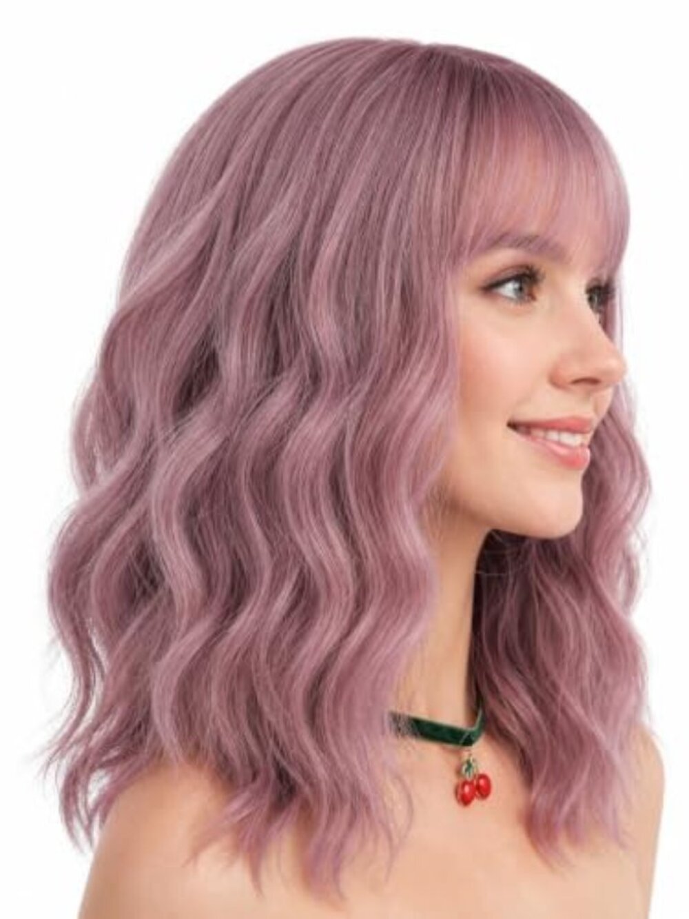Purple Wig Short Colorful Curly Curly Wavy Bob Wigs with Air Bangs 14" Natural
